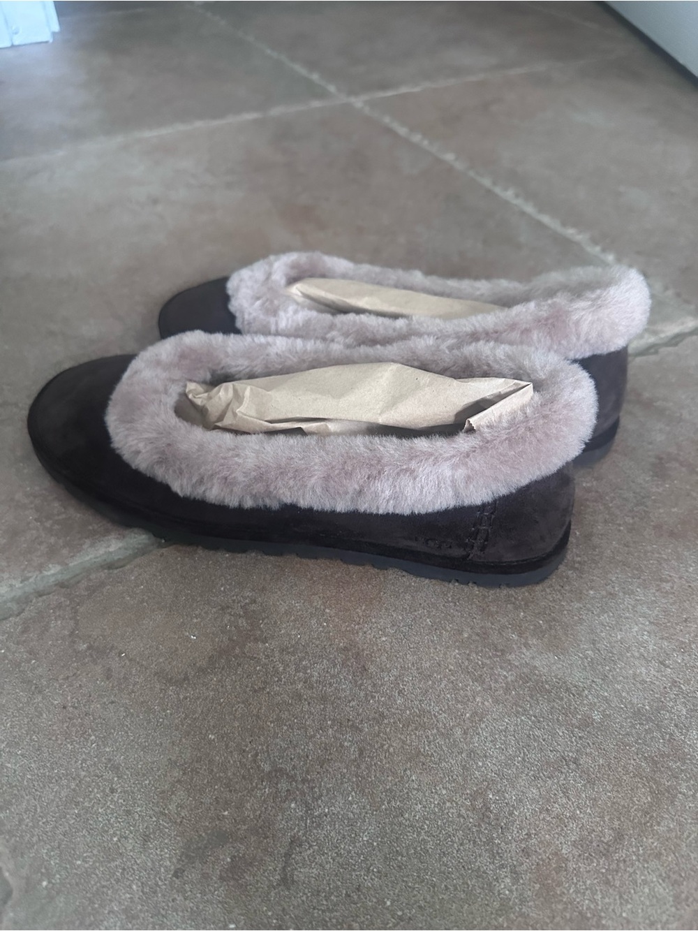 UGG Women’s Slip-On Flats with Blush Plush Lining - Brown Exterior - Picture 4 of 7